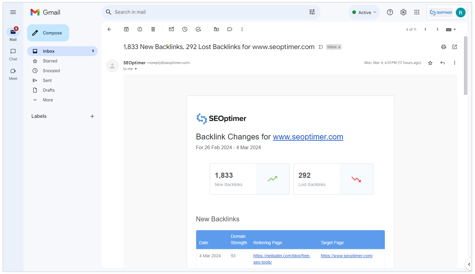 E-Mail-Zusammenfassung der Backlink-Änderungen